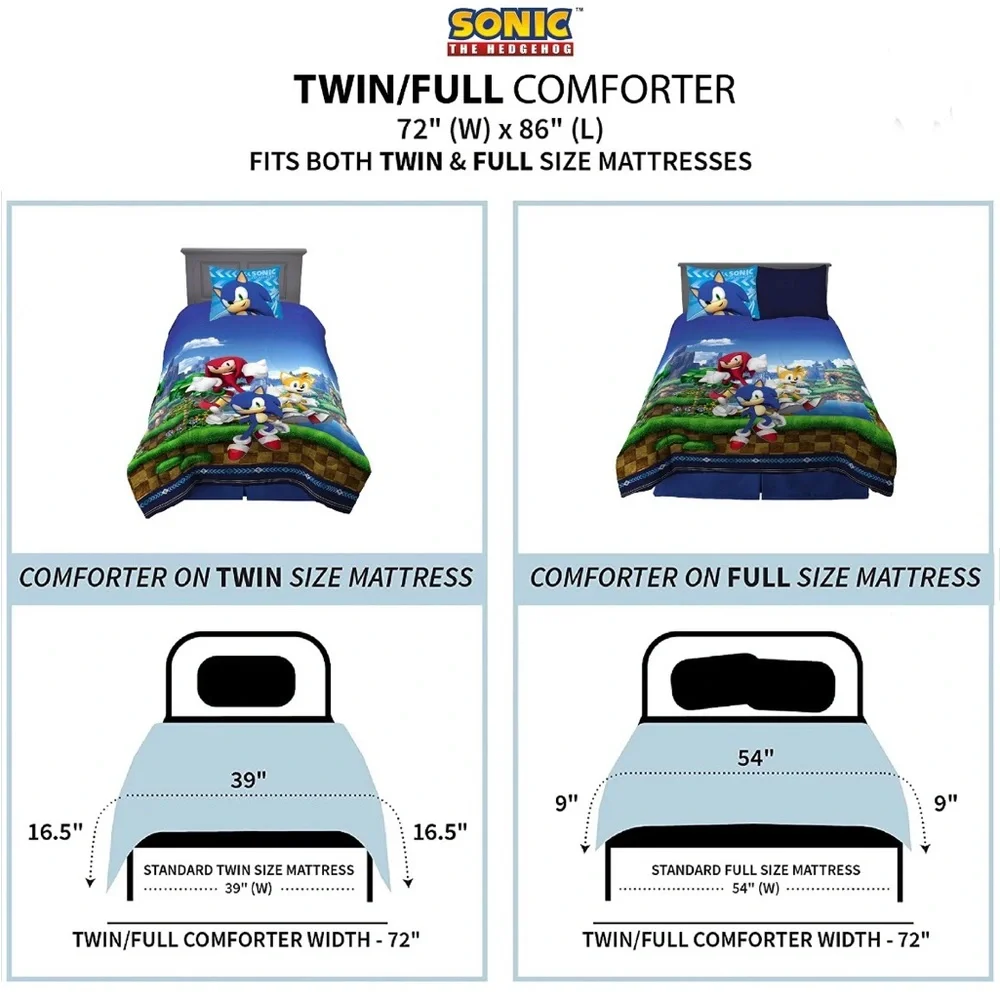 Sonic Tails Knuckles 2-Piece Reversible Bedding Comforter Set - Twin/Full